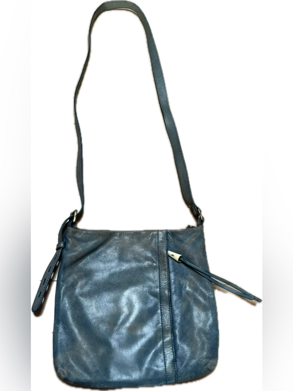 Hobo Light Blue Leather Shoulder Bag with Patterned Interior